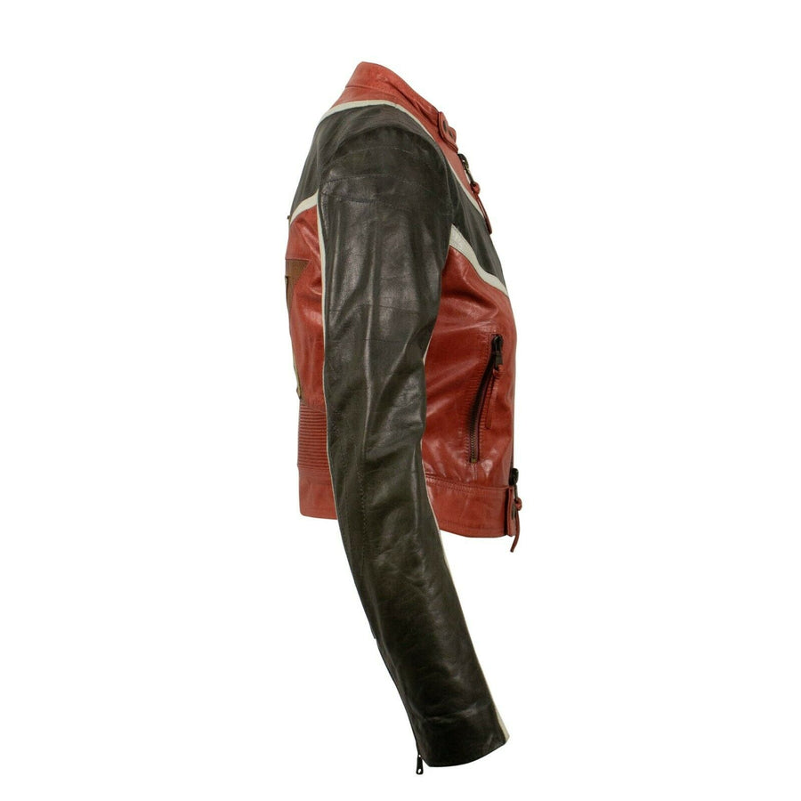 Big Star Design Leather Biker Jacket - Red / Black