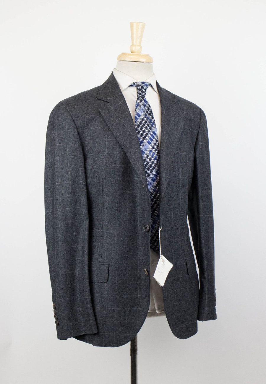 Cashmere Blend Windowpane 3/2 Button Sport Coat - Gray