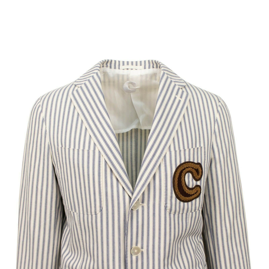 Drop 8 Striped Cotton 3 Roll 2 Button Sport Coat - Beige