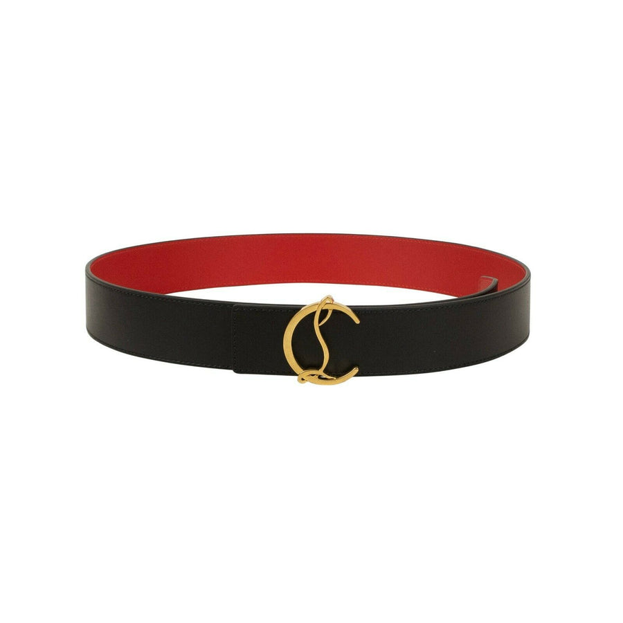 Leather Gold 'CL' Logo Belt - Black