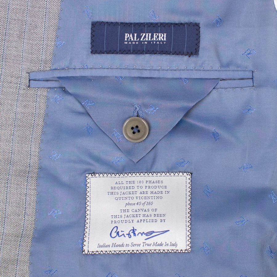 Striped Wool Two Button Suit - Light Gray