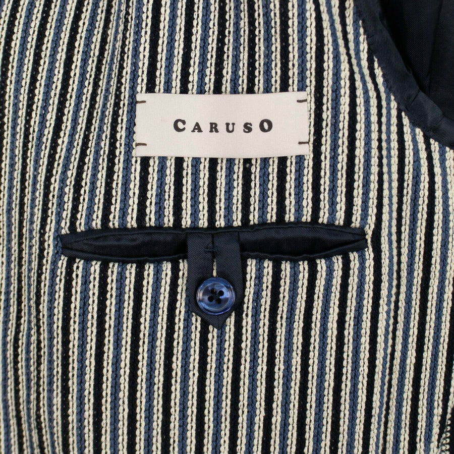 Striped Cotton Double Breasted Sport Coat - Blue