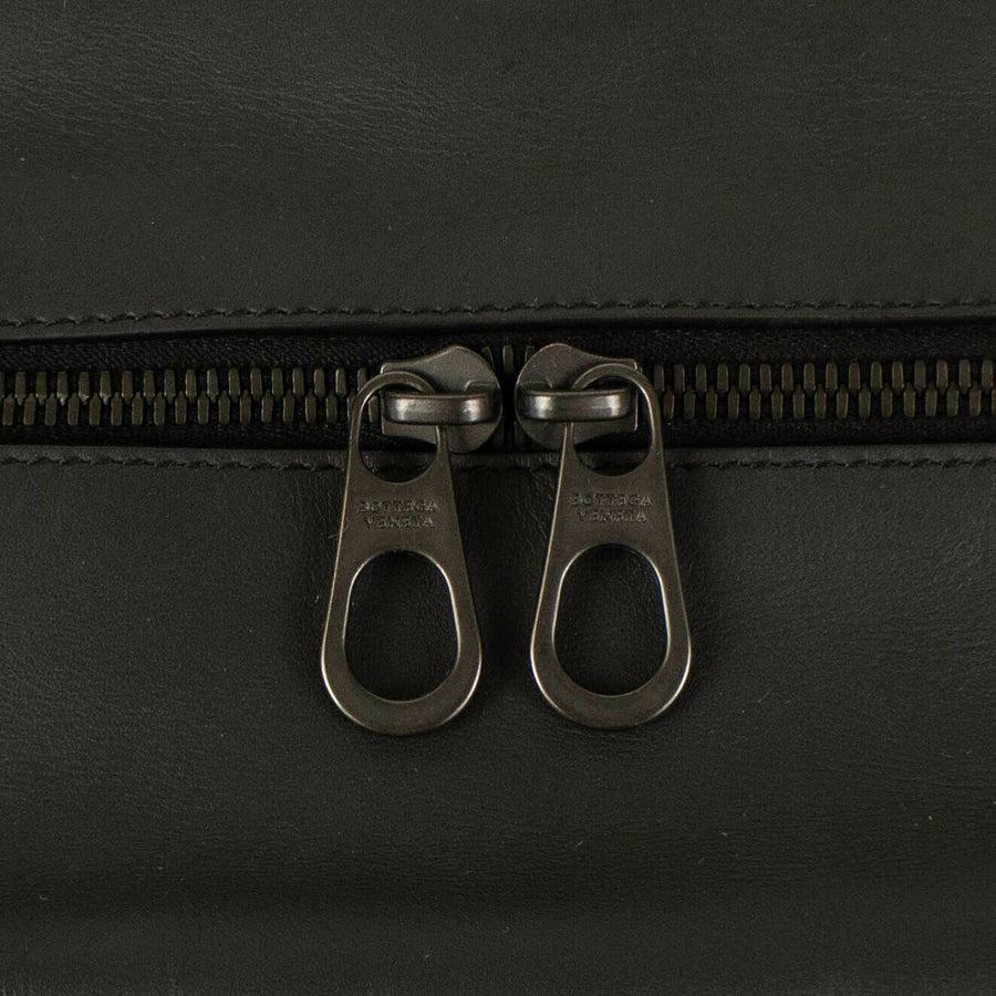 Leather Intrecciato Accent Travel Bag- Black