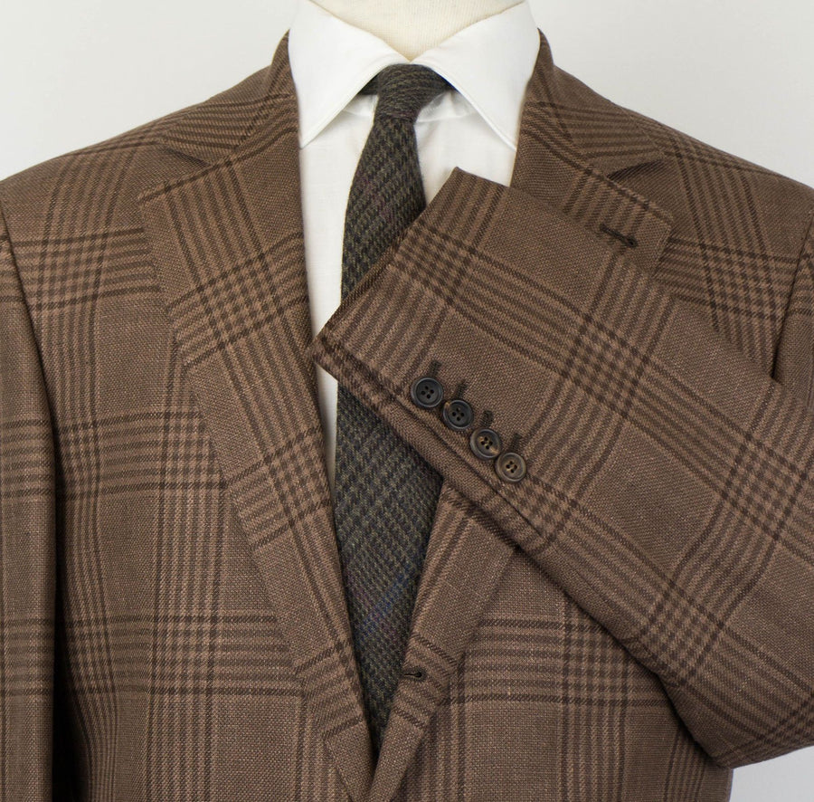 Glen Plaid Wool Blend 3 Roll Button Suit - Brown