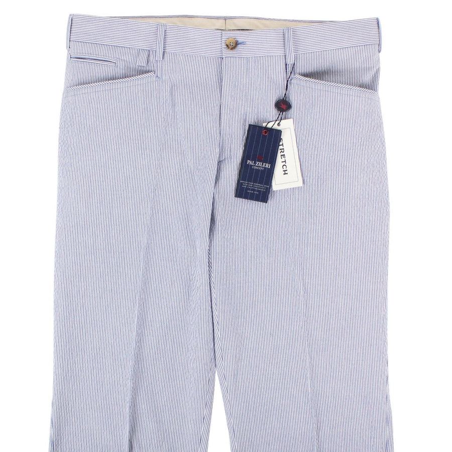 Blue Pinstripe Cotton Blend Dress Pants