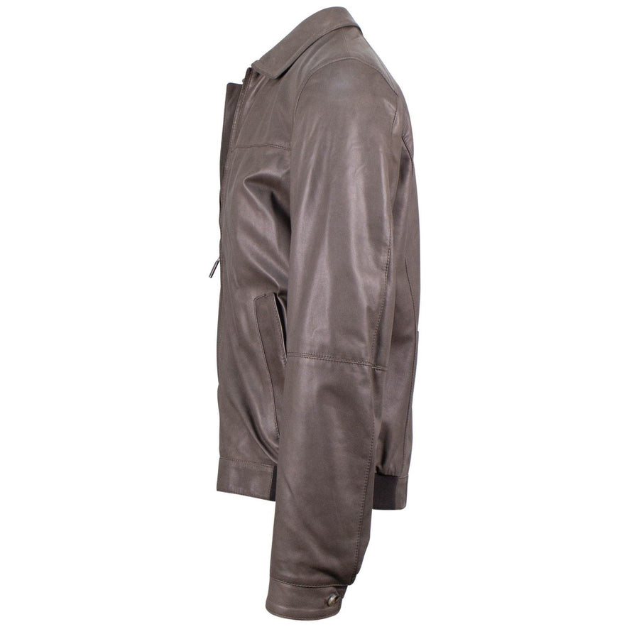Brown Leather Bomber Jacket