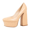 Intrecciato Platform Block Heel Pumps - Nude