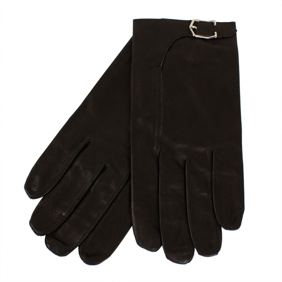 Black Calfskin Leather With Buckle Gloves