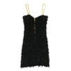 Cotton Blend Fringed Sheath Mini Dress - Black
