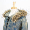 Camo Nylon Vintage Denim Puffy Hooded Parka Coat - Blue / Green