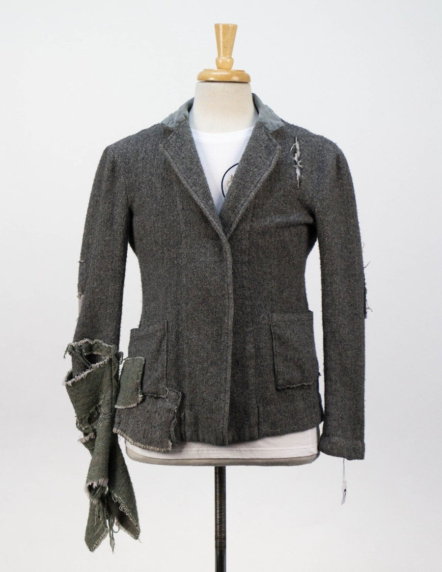 Wool-Silk No Button Distressed Sport Coat - Gray