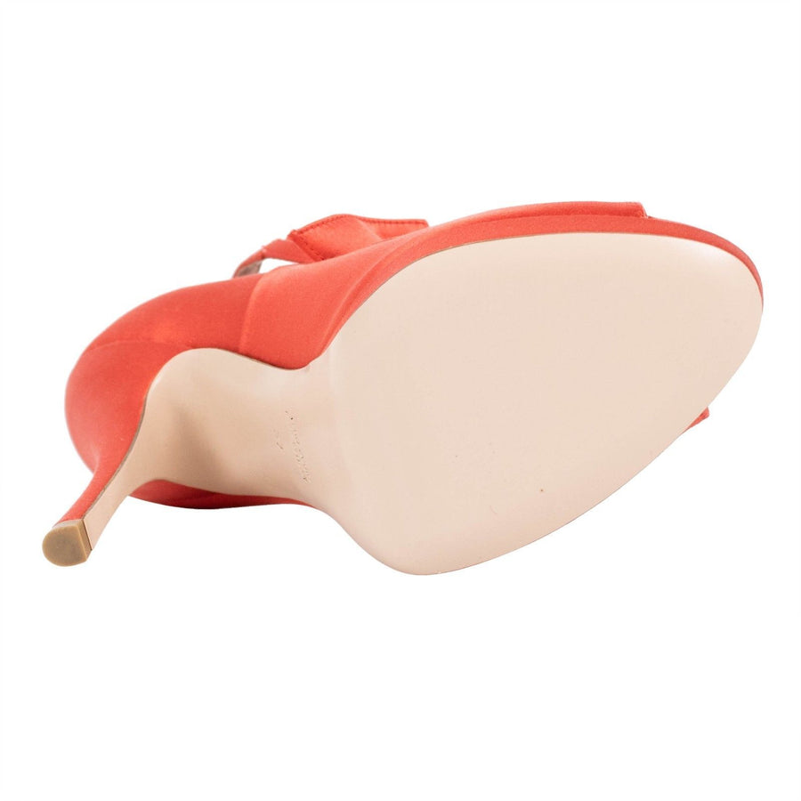 Satin Peep Toe Ankle Strap Bow Pumps - Orange