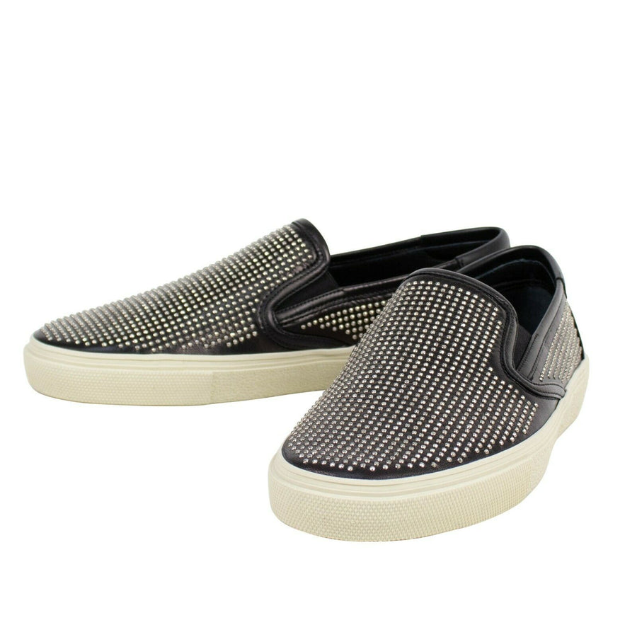 Men's Leather Studded Slip On Sneakers - Black