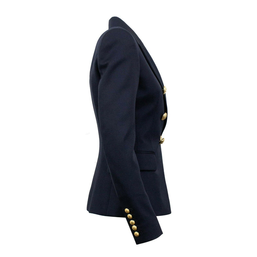Wool Double Breasted Gold Buttons Blazer - Navy Blue