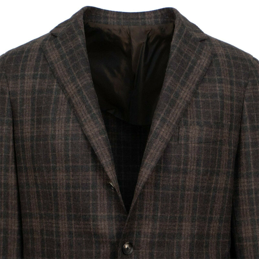 Drop 8 Plaid Wool Blend 3 Roll 2 Button Sport Coat - Brown