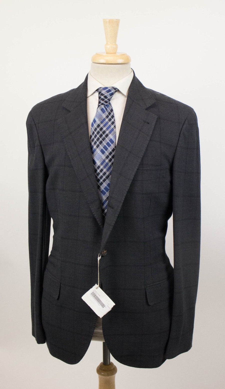 Wool Blend Windowpane Check 3/2 Button Sport Coat - Gray
