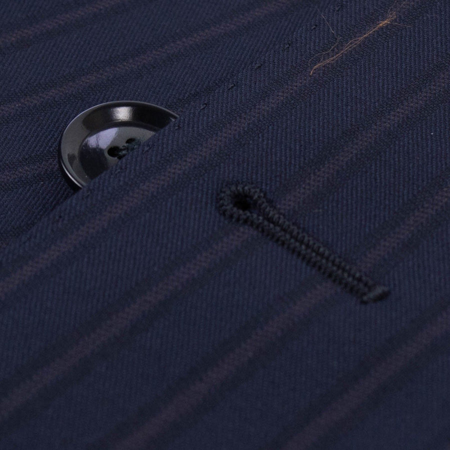 Drop 4 Thick Striped Wool Two Button Suit - Navy Blue / Purple