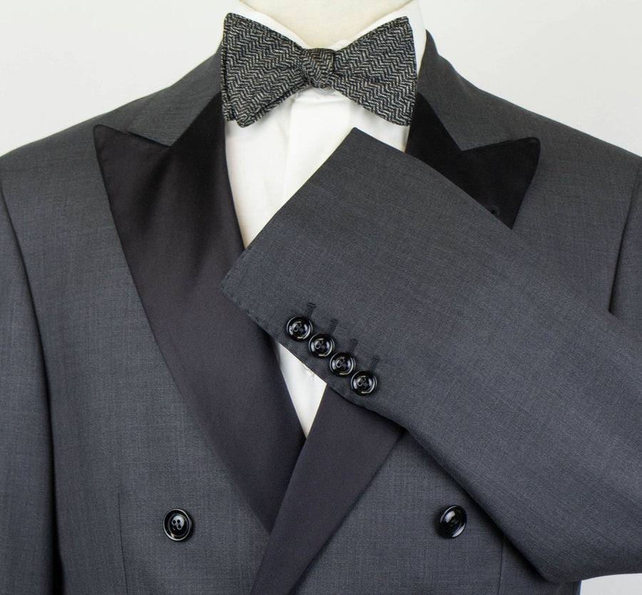 Wool Blend Satin Trim DB Tuxedo Suit - Gray
