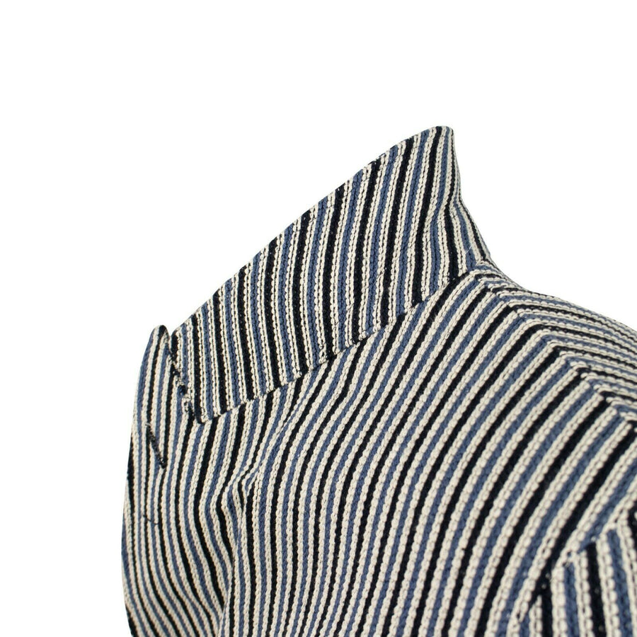 Striped Cotton Double Breasted Sport Coat - Blue