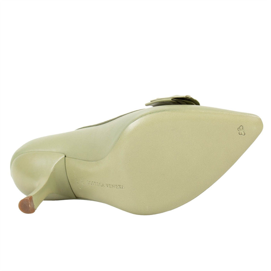 Leather Bow Pointed Toe Pumps - Green