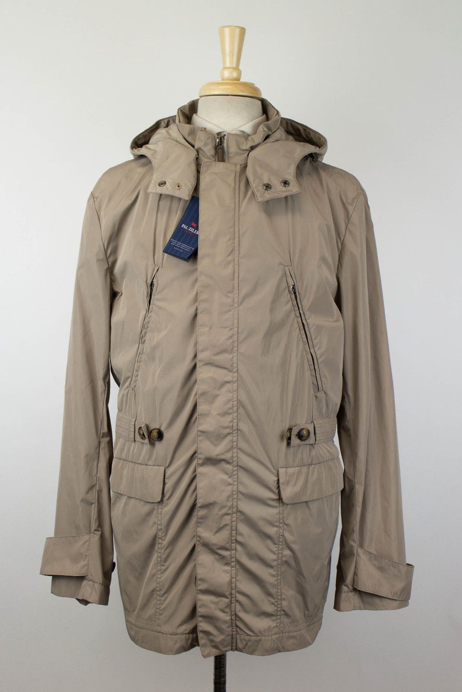 Polyester Hooded Trench Coat - Brown