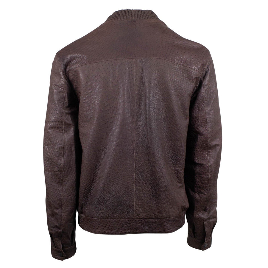 Ostrich Zip Up Leather Sport Coat - Brown