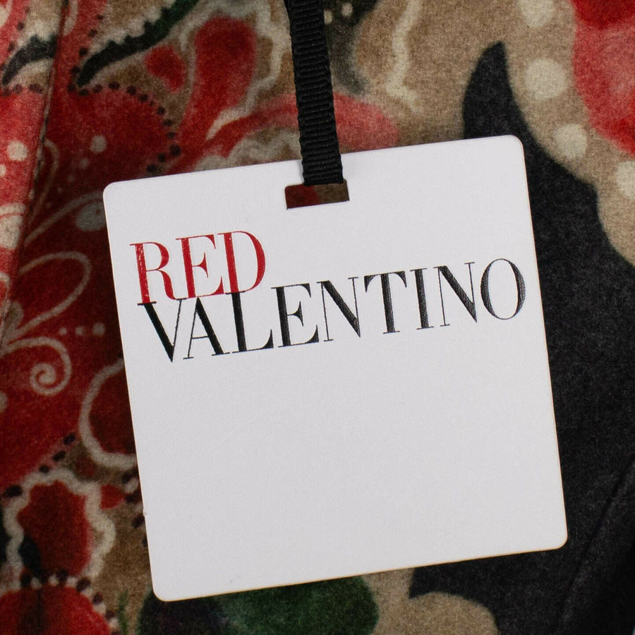 A-Line Wool Large Floral Design Coat - Black / Red