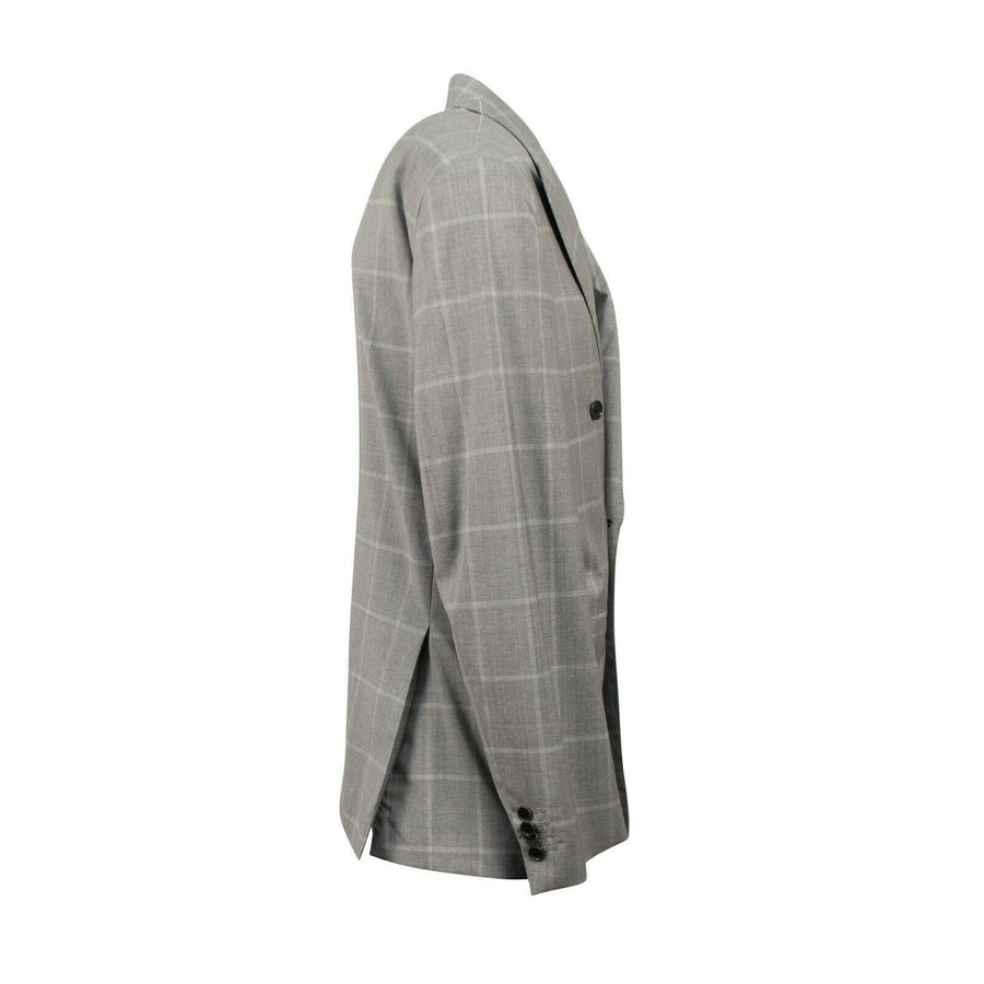 Drop 7 Check Wool Blend Double Breasted Suit - Light Gray