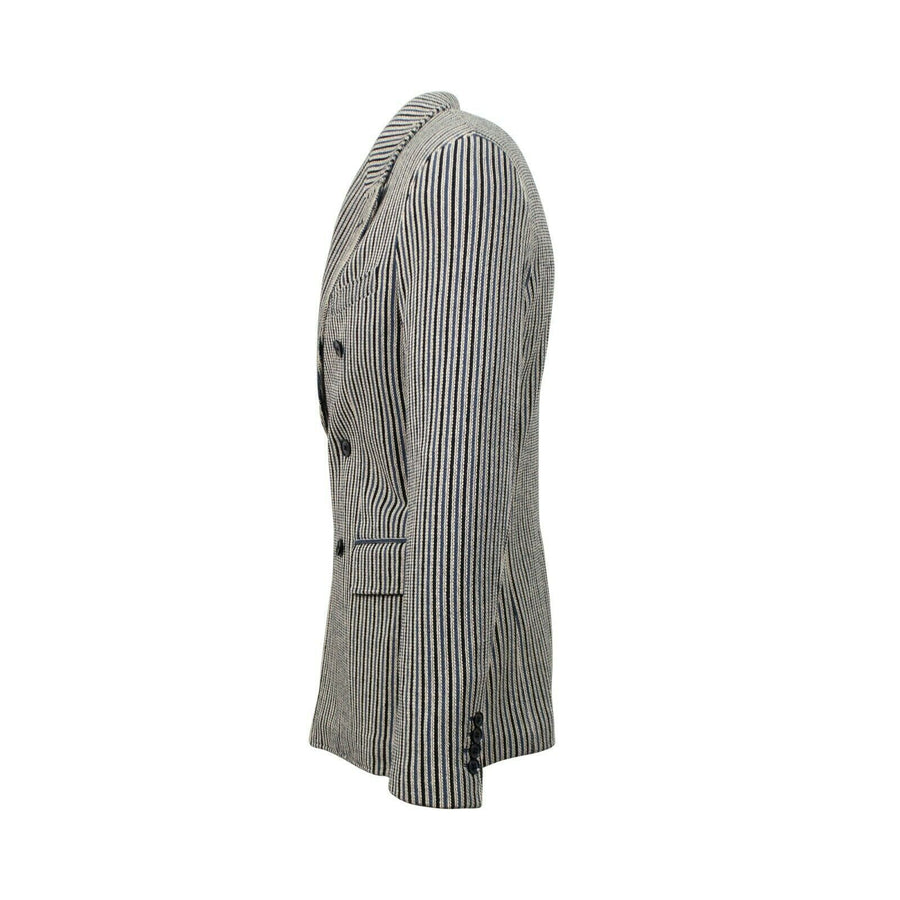 Striped Cotton Double Breasted Sport Coat - Blue