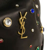 Leather Gem Stud Embellished Teddy Bucket Handbag - Black