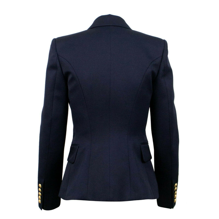 Wool Double Breasted Gold Buttons Blazer - Navy Blue