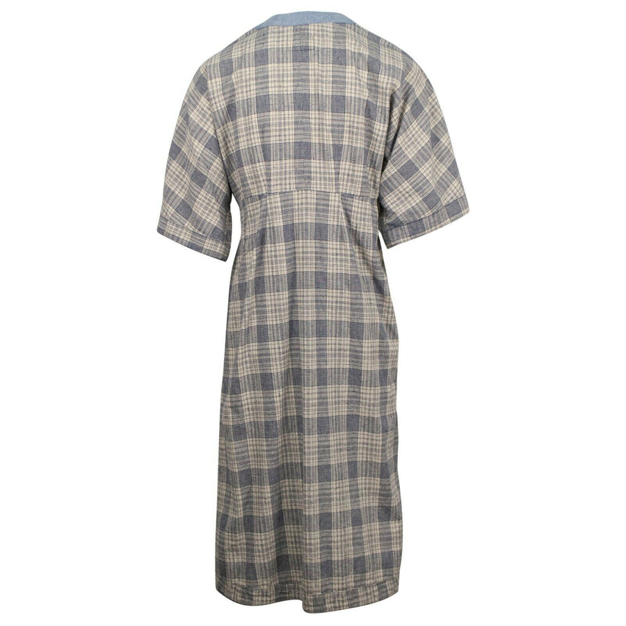 Plaid And VIntage Denim Kimono Robe - Ivory / Blue