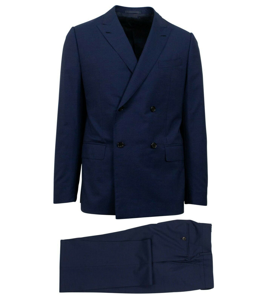 Drop 8 Houndstooth Wool Double Breasted Suit - Blue