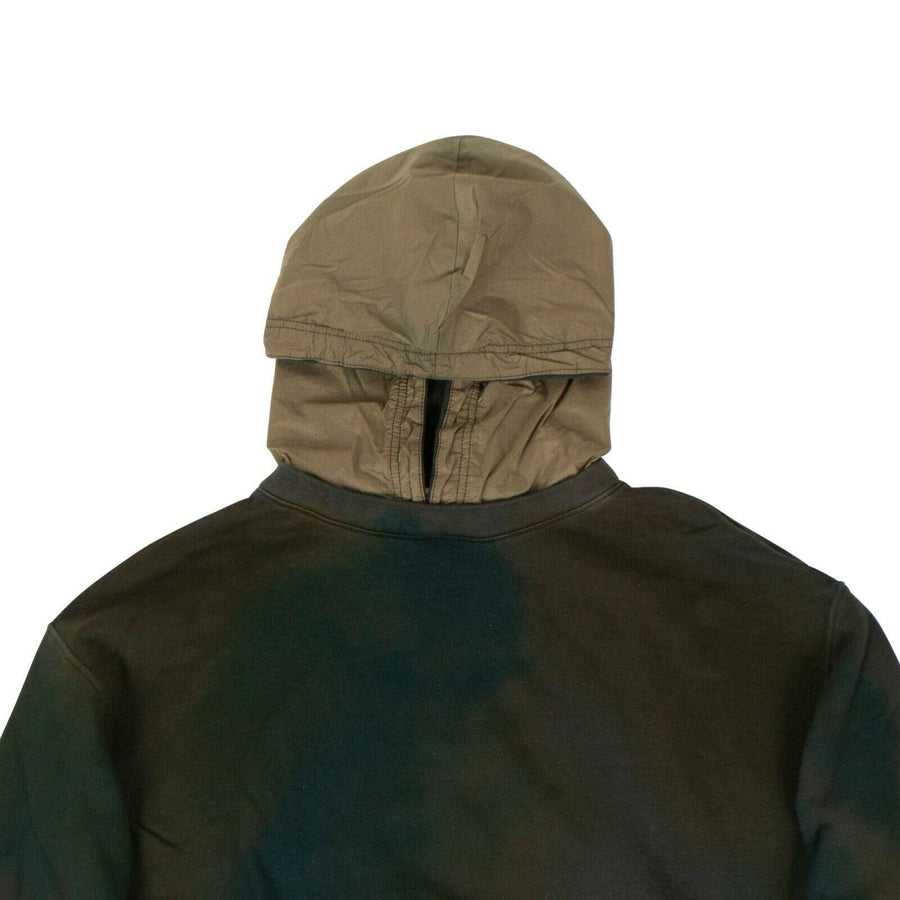 Layered French Terry Nylon Hoodie Sweatshirt - Green