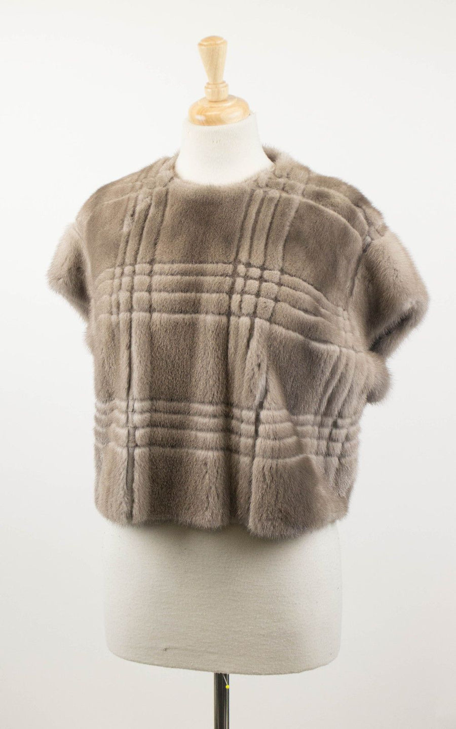 Plaid Mink Fur Jacket Vest - Gray