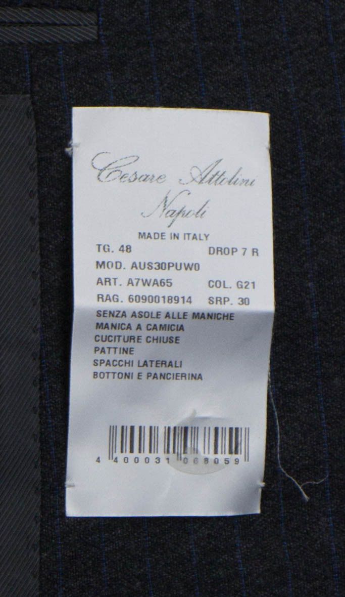 Drop 7 Pin Striped Wool 3/2 Button Suit - Gray / Blue