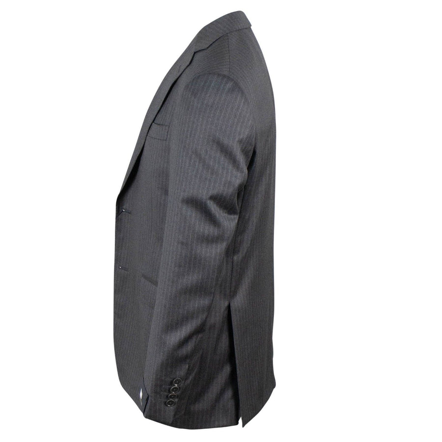 Pinstriped Wool Two Button Suit - Heather Grey