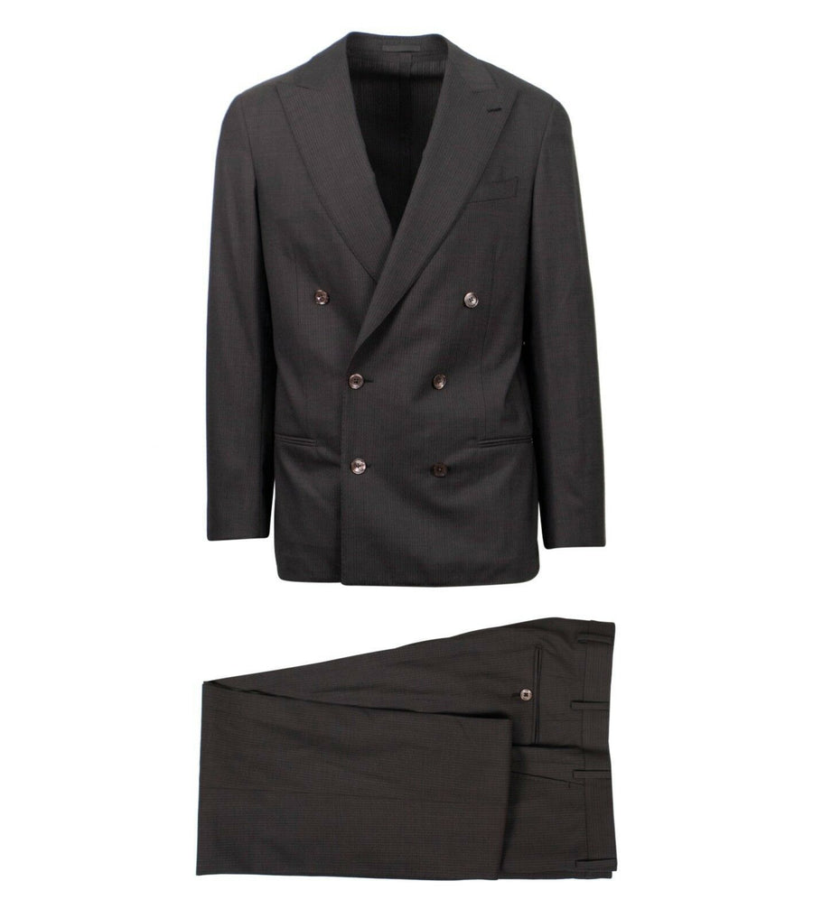 Drop 7 Striped Double Breasted Slim/Trim Fit Suit - Brown