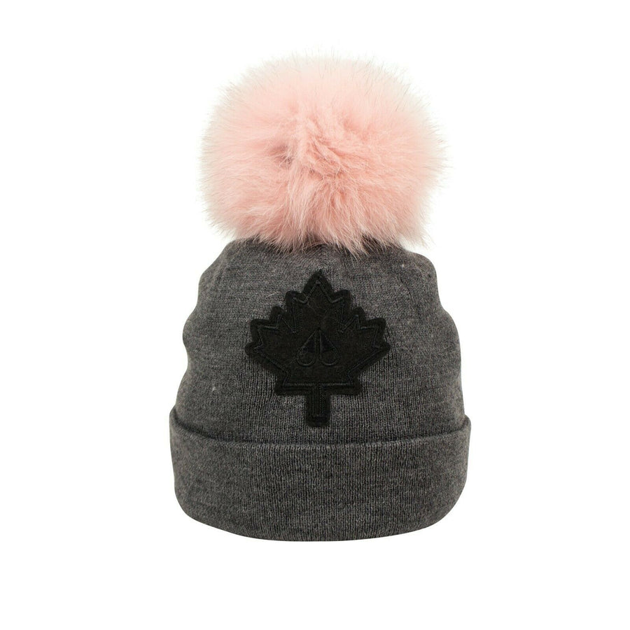 Kids Fur Pom Pom Maple-leaf Hat - Gray/ Pink