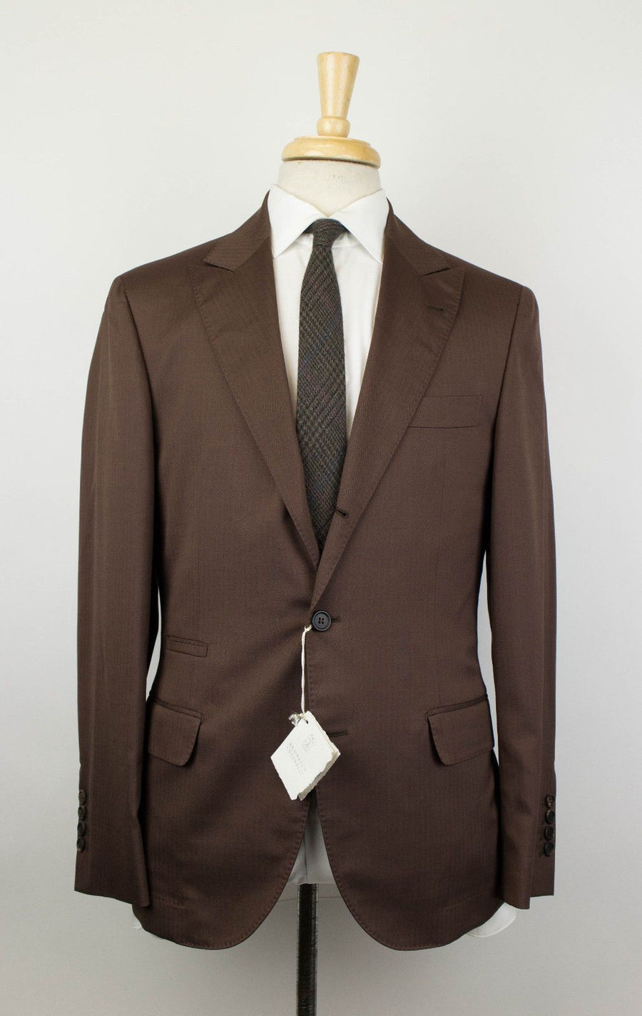 Herringbone Wool Blend 3/2 Button Suit - Brown