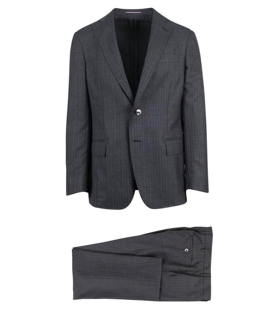 Drop 8 Pin Striped Wool Two Button Suit - Charcoal Grey