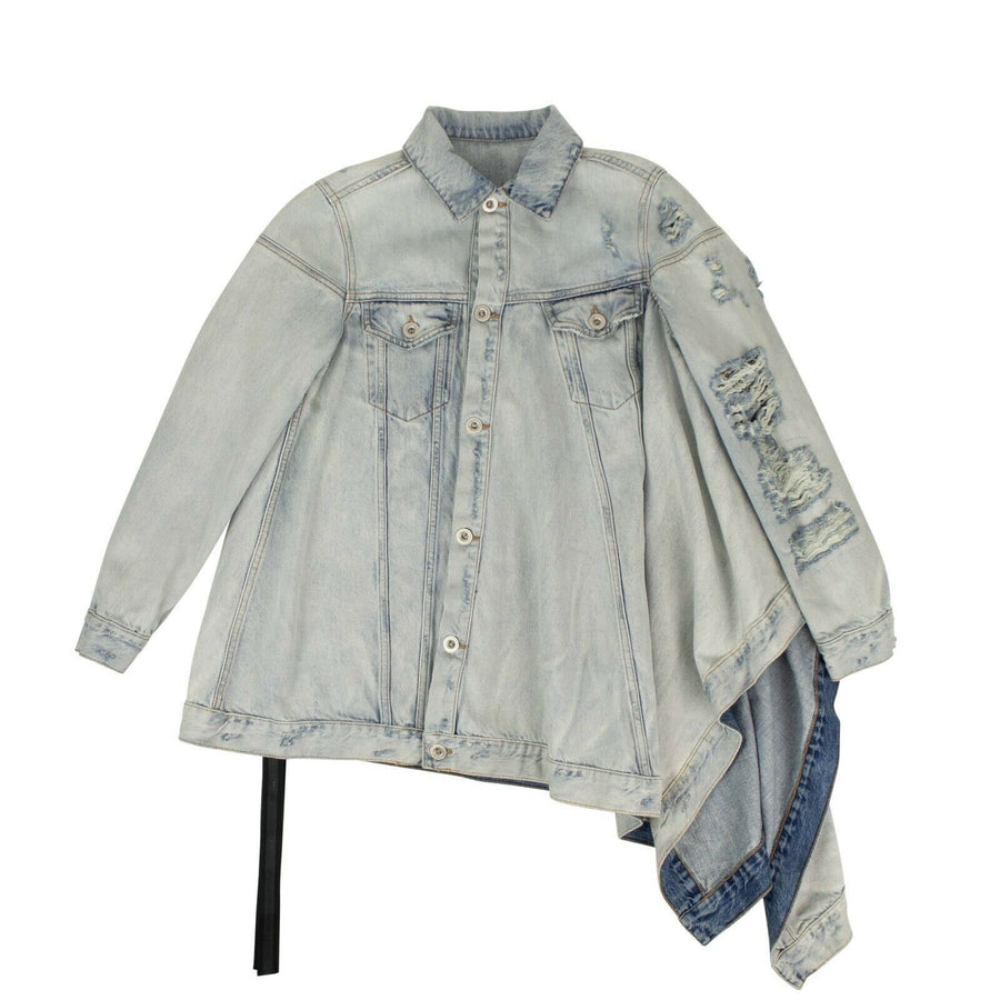 Asymmetric Distressed Denim Jacket - Blue