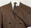 Windowpane Check Wool Blend Double Breasted Suit - Brown