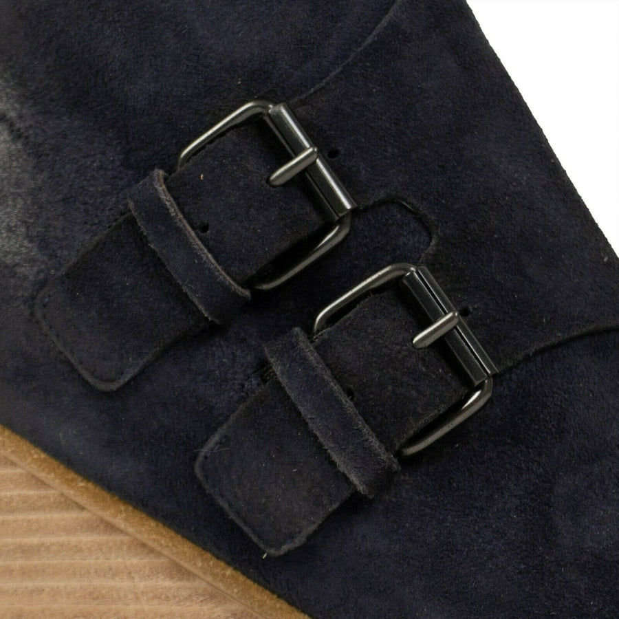 Distressed Calf Skin Leather Boots - Blue