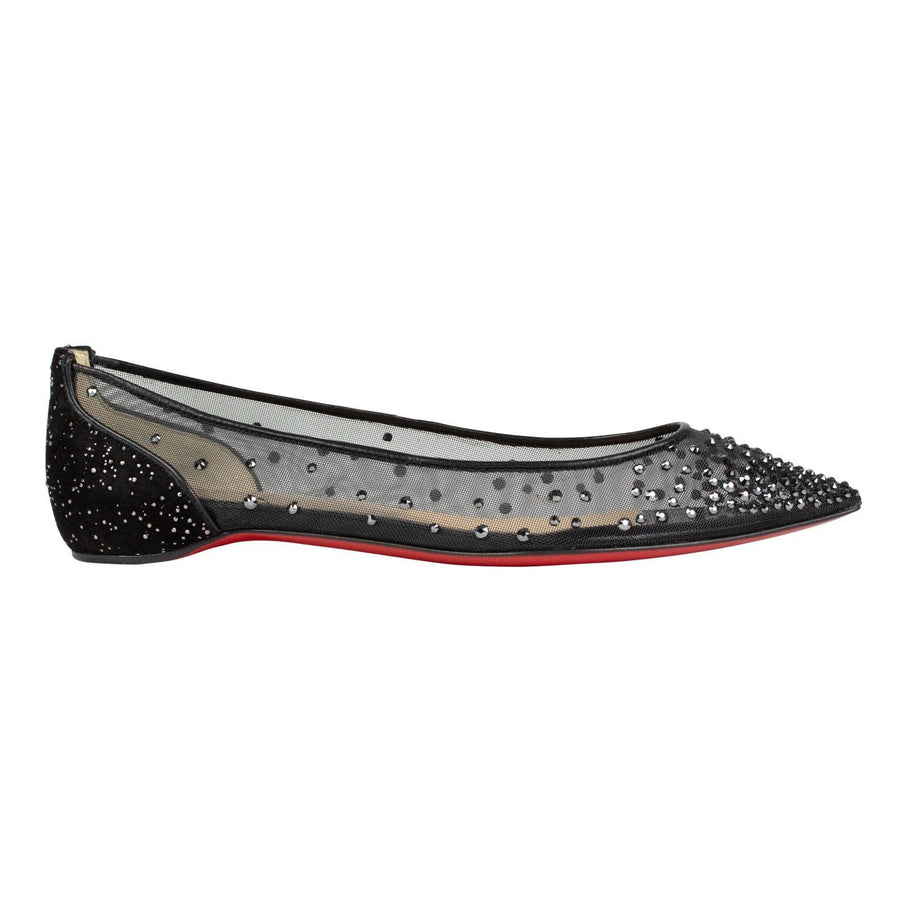 Follies Strass Studded Mesh Flats - Black