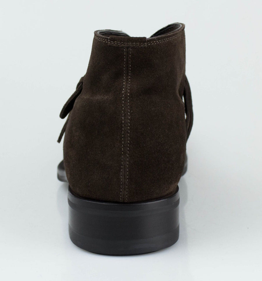 Suede Leather Cross Strap Boots - Brown