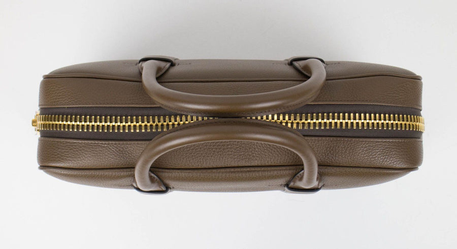 Medium Buckley Trapeze Pebbled Leather Briefcase Bag - Light Brown