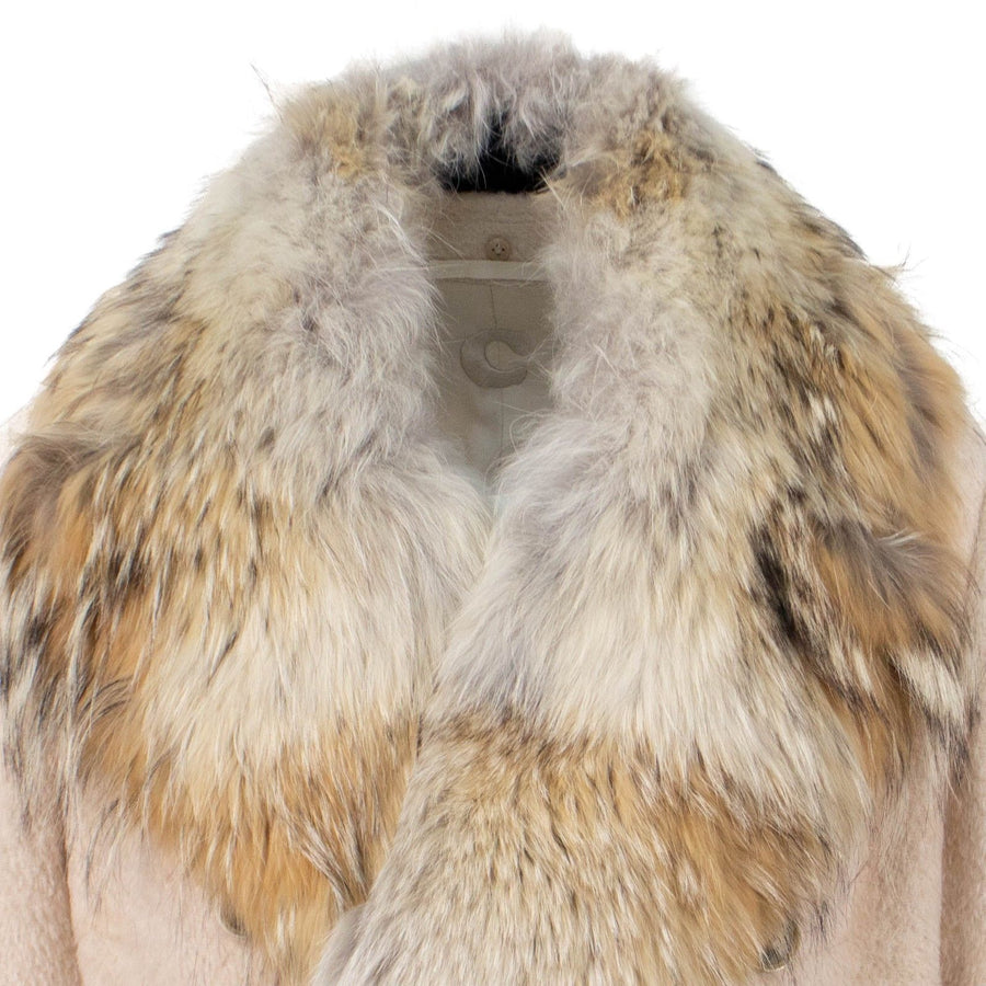 Alpaca Blend Fur Collar Double Breasted Coat - Beige