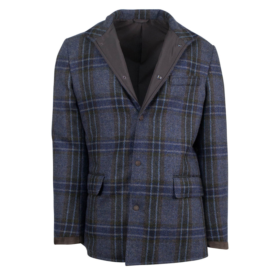 Wool and Suede Trimmings Jacket - Blue / Brown