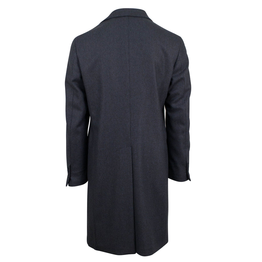 Gray Herringbone Wool Full Length Slim Fit Coat